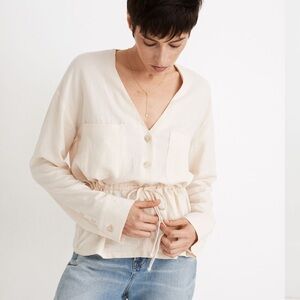 Madewell Linen-Blend Drawstring Peplum Top